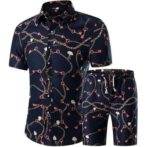 Mens suits printing short sleeve shirt leisure fashion lapel tight-fitting suit, in the summer of 2021