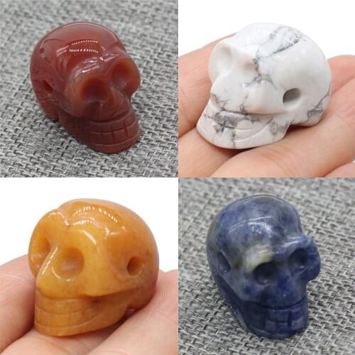 Natural Stone Small Skull Shape Necklace Pendants Lapis lazuli Amethysts Skull for Jewelry Making Necklace Accessories