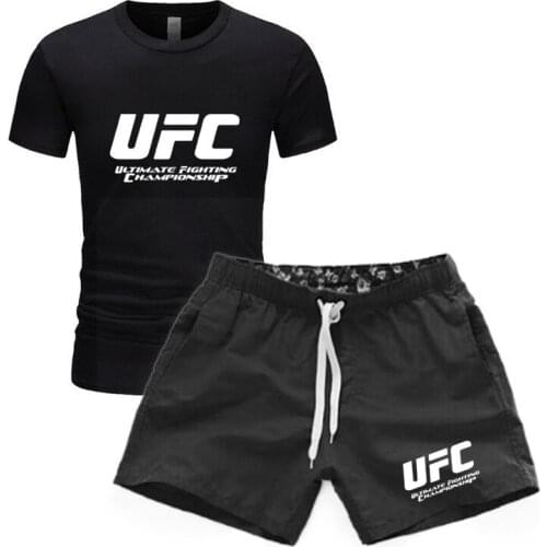 New MMA Boxing 2 Pieces Men Sets Male Men Clothing Sportswear Set Fitness Summer Print Men Shorts T shirt Mens Suit