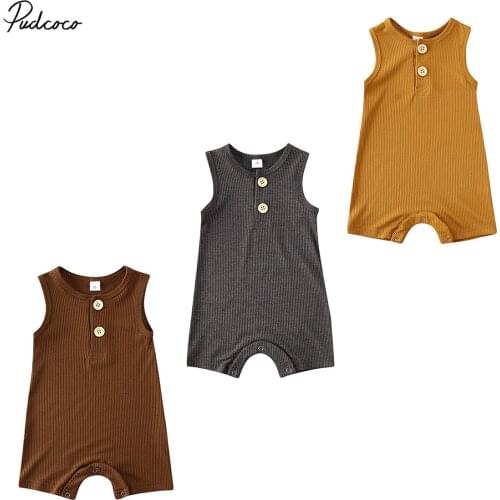 2020 Newborn Infant Baby Girl Boy Solid Romper Summer Short Sleeve Solid Jumpsuit Sleeveless Playsuit Outfit 0-18M Sunsuit