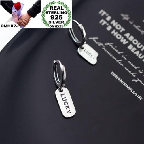 OMHXZJ Wholesale EA656 European Fashion Woman Girl Party Birthday Wedding Gift Lucky Rectangle 925 Sterling Silver Drop Earrings