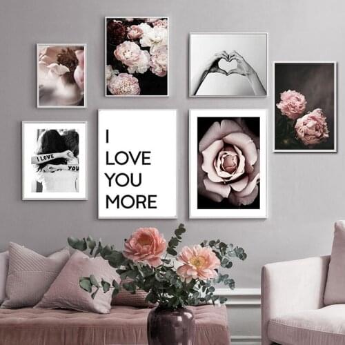 Peony Picture Pink Flowers Canvas Poster Love Expression Picture Wall Art Print Scandinavian Bedroom Home Decoration