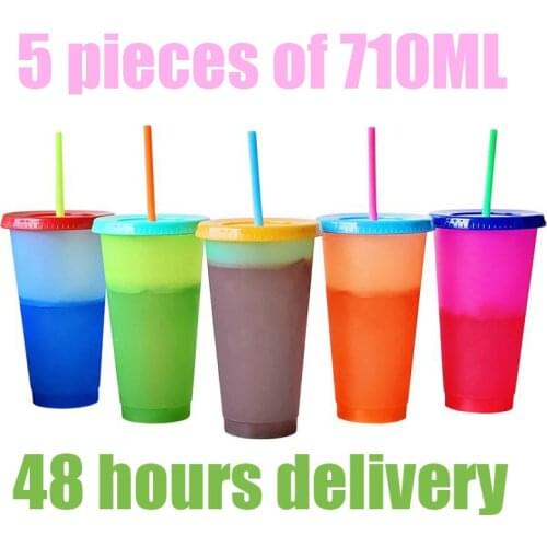 PP Temperature Magic Color Changing Tumbler Cup Coffee Cup Water Bottle Colorful Summer Magic Plastic 5 Pieces of 710ML Mugs