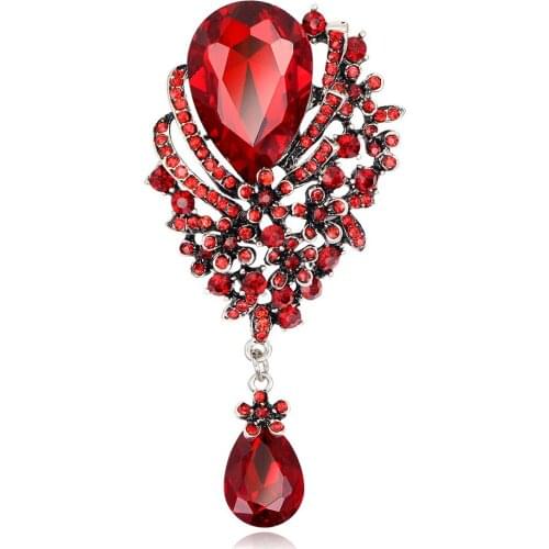 Assorted Colors Large Crystal Rhinestones Water-drop Brooches for Women Dress Scarf Brooch Pins Jewelry Accessories AE138