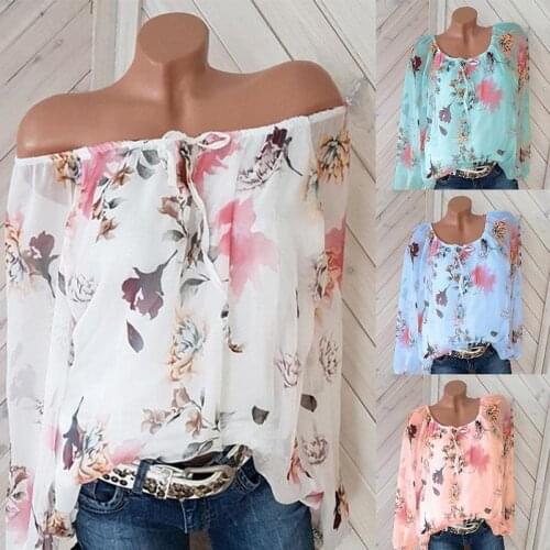 S-5XL Women Shirt Casual Loose Summer Women Clothing Spring Long Sleeve Floral Print Slash Neck Bandage Thin Woman Shirts