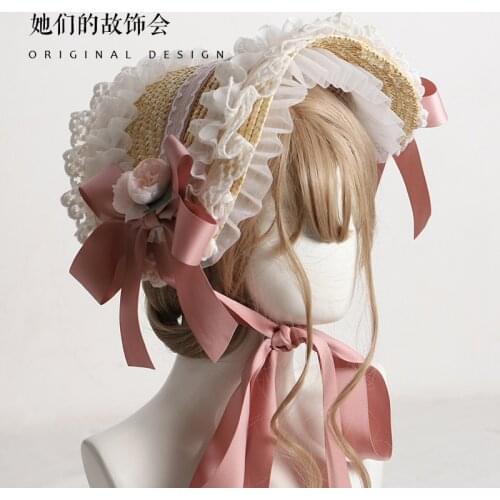 Lolita Hat Handmade Bosnet Multi-Color Recall BNT Original Design Pastoral Style Lolita Straw Hat Female Summer