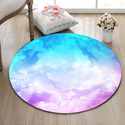 Blue And Purple Watercolor Round Indoor Living Room Carpets Childrens Room Floor Area Rugs Bathroom Non-Slip Cushion Door Mat