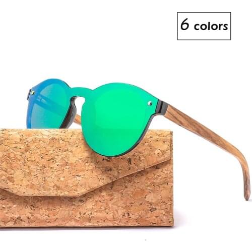 Rimless Round Wood Sunglasses For Women and Men Polarized Sun Glass With Triangle Folded Wood Grain Case 1502