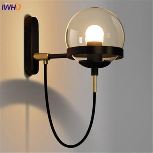Loft Style Glass Ball Industrial Vintage Wall Light Fixtures Bronze Iron Antique Lamp LED Bedside Wall Sconce Lampara Pared