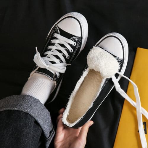 Shoes Woman Black Canvas Womens Low Top Flat Shoes Plus Velvet Big Size Luxury Fashion Cotton-padded Shoes Off White Shoes
