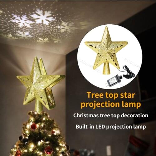 Tree Top Star 3d Rotating Snowstorm Five-pointed Star Christmas Tree Decoration Led Projection Lamp Pendant Projection Lamp
