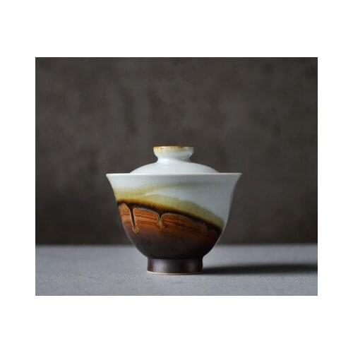 Jingdezhen kiln firewood color tureen handmade quality ceramic tea set