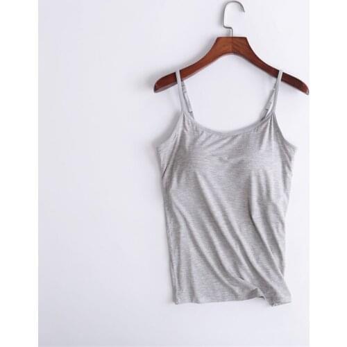 Women Tank-Top Built-in Bra Padded Stretchable Modal Push-Up Tops Camisoles Tube Vest Sleeveless Sexy Casual Korean