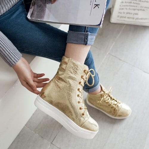 Big Size 33-44 Women Ankle Boots Winter Lace Up Casual Flat Platform Sneakers Boots Shoes Woman New Fashion Increased Lady Boots