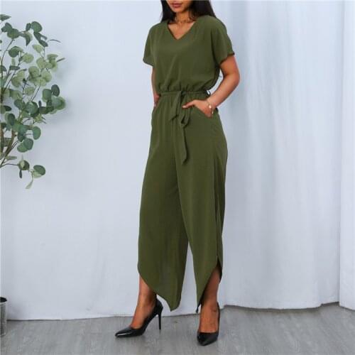 Women Solid Color Elegant Jumpsuits High Waistband One Piece Draped Asymmetric Wide Leg Pants
