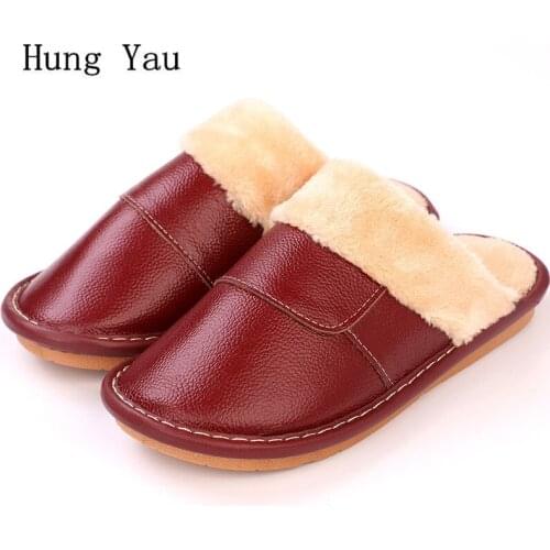 Women Slippers Flip Flops Winter Warm Indoor Home Leather Non-slip Flat Female Platform Fashion Solid Slides Comfortable