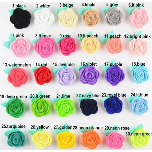 100pcs/lot 1.6'' Mini Non Woven Fabric Rose Flower with Leaf Girl Headband Decoration Apparel Accessories 30 Color TH211