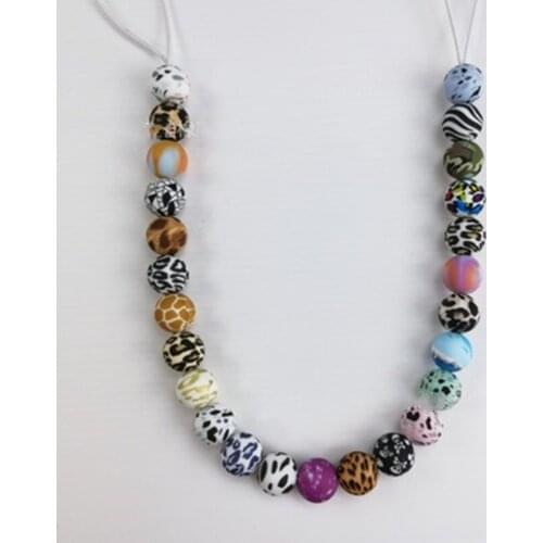 12mm Silicone Baby Beads Print Leopard 1pcs BPA Free Baby Teething Round Ball Pearl DIY Silicone Pacifier Clip Teether Bead