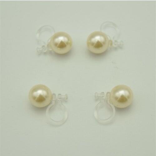 20pcs no pierced Transparent plastic ear clip with 9mm Beige imitation pearl Painless ear clamp DIY Earring Finding