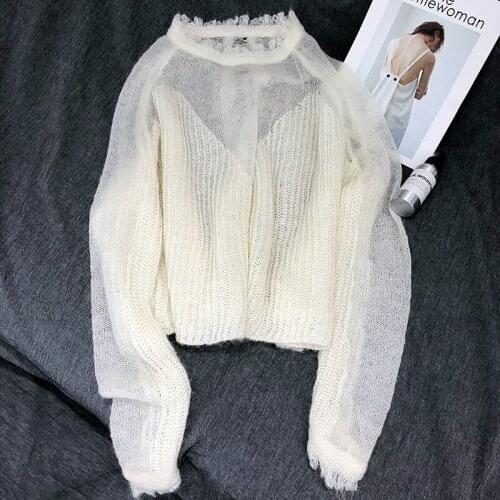 2019 Pull Hot Sale Poncho New Korean Version Of Sweet Mohair Hollowed-out Lazy Loose-knit Sweater Womens Solid Knitted Blouse