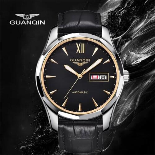 GUANQIN Fashion Business Mens Watch Mechanical Automatic Watch Day Movement 30M Waterproof Sapphire Luminous Stainless Steel
