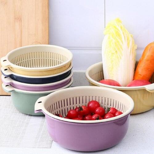 Drain Basket Double Layers Multifunctional PP Kitchen Colander Strainer Household Supplies Storage Baskets Organization
