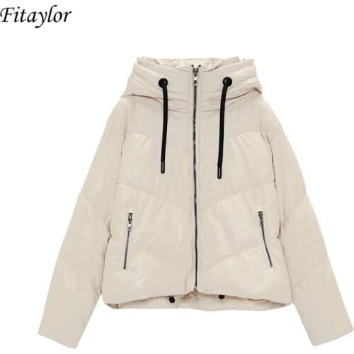 Fitaylor New Autumn Winter Women Hooded Black Faux Leather Cotton Coat Casual Female Thick Warm Short Jacket Windproof Outwear