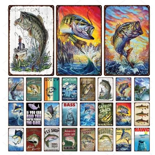 Go Fishing Shabby Tin Sign Vintage Bar Pub Up Metal Plate Poster Wall Decor Signs Iron Painting Retro Stickers Plaques 20X30Cm