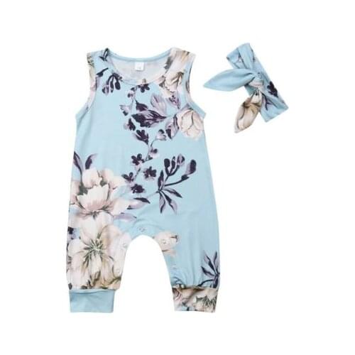 Newborn Baby Girl Romper 2pcs Princess Sleeveless Floral Print Romper Jumpsuit Playsuit Clothes Outfit Size 0-24M