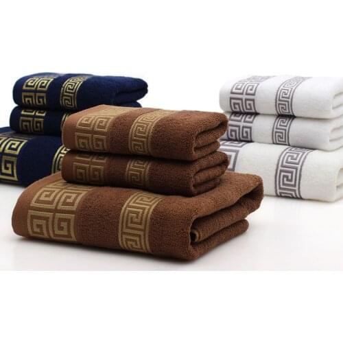 Cotton Towel Set for Adults 2 Face Hand Towel 1 Bath Towel Bathroom Solid Color Blue White Terry Washcloth Travel Sports Towels