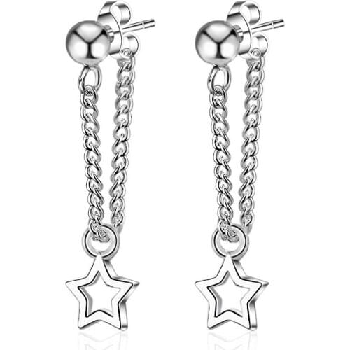 Korean Women Fashion Earring Titanium steel chain eardrop star pendant ear jewelry simple Stainless Steel Personality Earring