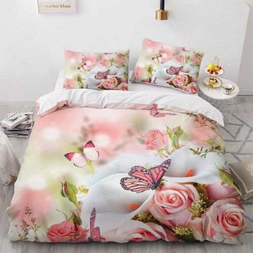 Flower Quilt Cover Sets 3D Custom Design White Comforther Covers Pillow Slips 200*230cm Full Twin Double Size Butterfly Beddings