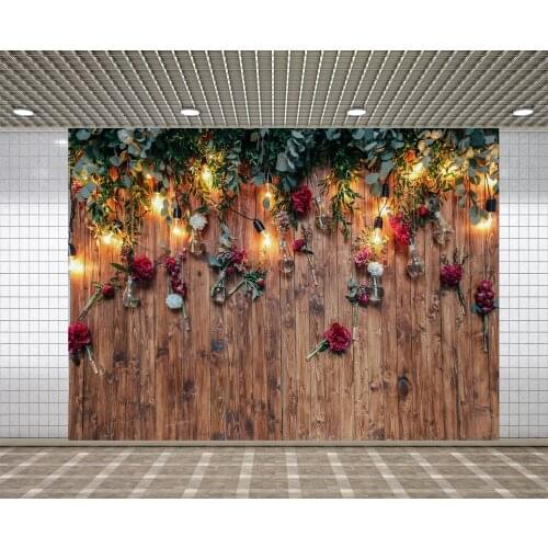 Lyavshi photography backdrop rustic wedding lamp Wooden wall rose party background custom photocall photobooth photo shoot prop