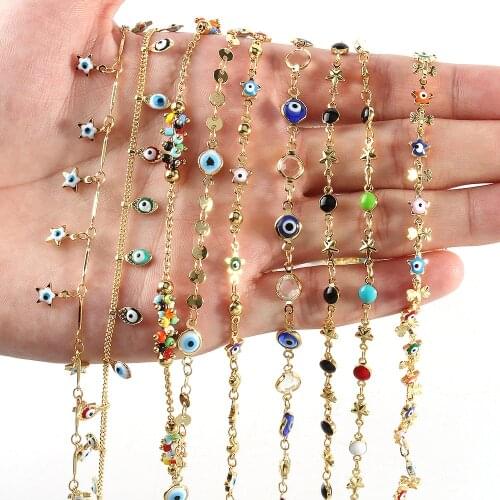 1 Meter Copper Evil Eye Chain Star Drop Oil Wire Wrapped Rosary Necklace Bracelet Chains Findings For Jewelry Making Accessories