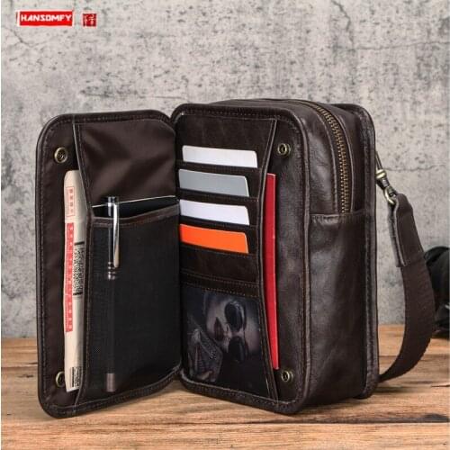 Fashion Multi-Functional Leather Mens Mini Messenger Bag Full-Grain Leather Mobile Phone Waist Bag crossboday bags