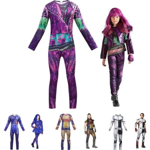 Descendants 3 Mal Jumpsuit Evie Fancy Clothes Makeup Sets Little Kids Onesies Halloween Horror Night Party Carlos Jay Costumes