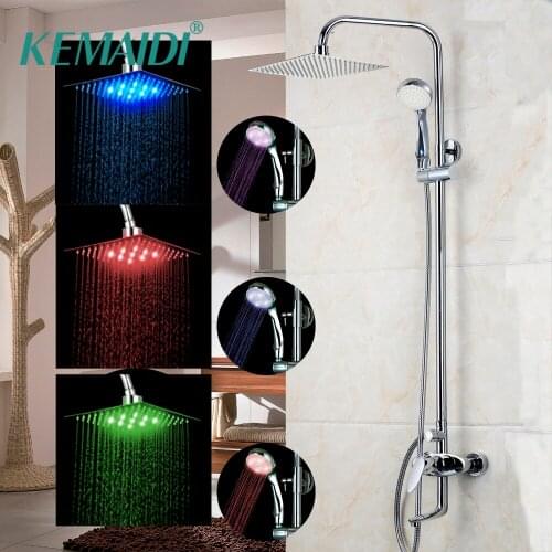 8" LED Bathrome Bathtub Rainfall Shower head Polished Wall Mounted Swivel Mixer Taps Shower Faucets Set Chrome Finish