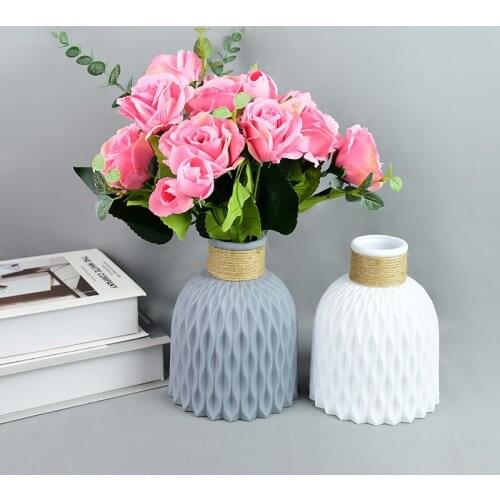 Nordic Style Plastic Flower Vase For Home Decor Big Belly Shape Imitation Ceramic Flower Pot Wedding Party Fake bouquet Basket