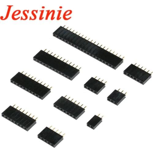 10pcs Single Row Female 2.54MM Pitch Pin Header Socket 2P 3P 4P 5P 6P 7P 8P 10P 12P 16P 20P 40P PCB JST Connector for Arduino