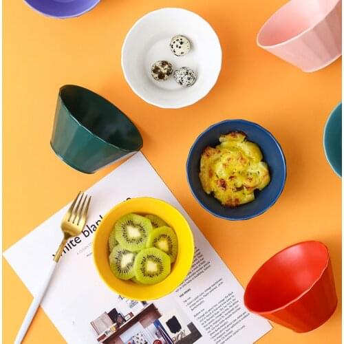 Solid Color Rice Bowl Ceramic Household Personality Noodle Bowl Cute Soup Bowl Salad Bowl Creative Fruit Bowl Dessert Bowl