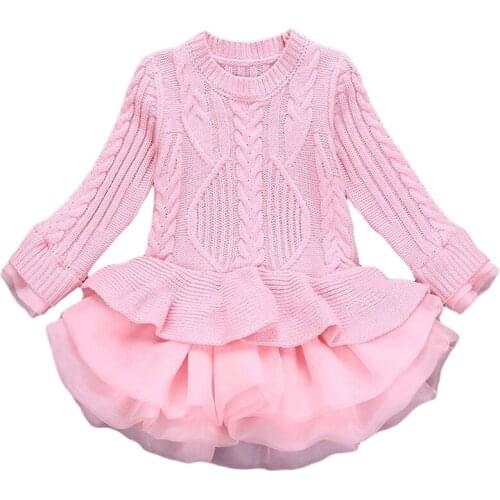 Warm Girl Dress Christmas Wedding Party Dresses Knitted Chiffon Winter Kids Girls Clothes Children CLothing Girl Dress 3-8Y