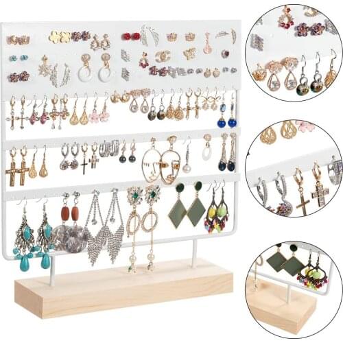 Earring Stand Display Rack 3-Tier Ear Stud Holder Jewelry Organizer Ear 144 Holes with Wood Base