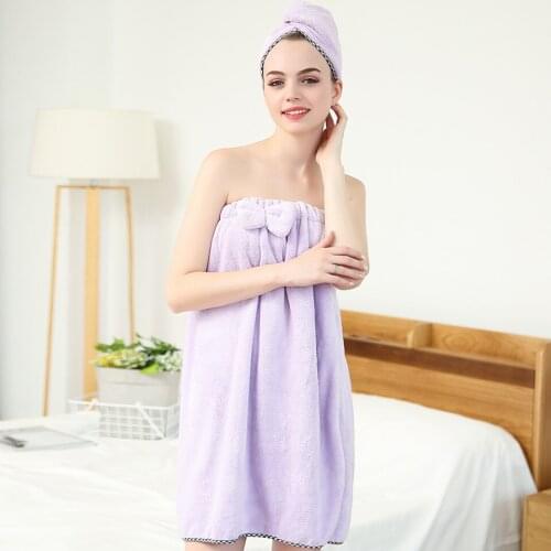 Women Bathroom Microfiber Soft Thick Bath Towel Bath Robe Dry Hair Towel Set Super Absorbent Wearable Shower Beach Towel