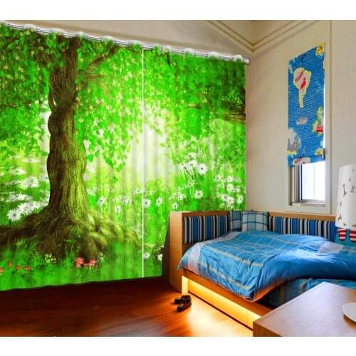 Custom any size window curtain living room green big tree custom curtains window curtain living room home bedroom decoration