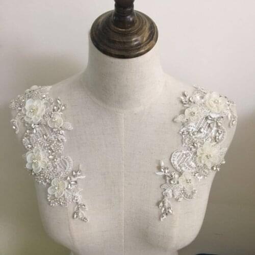 Deluxe crystal bead applique with 3D artificial flower, handmade rhinestone applique for bridal sash, bridal headpiece