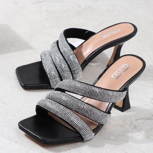 WEBONTINAL Summer High Heels Shoes Women Slippers Rhinestone Ladies Sandals Sexy Slides Fashion Club Nightclub Female Footwear