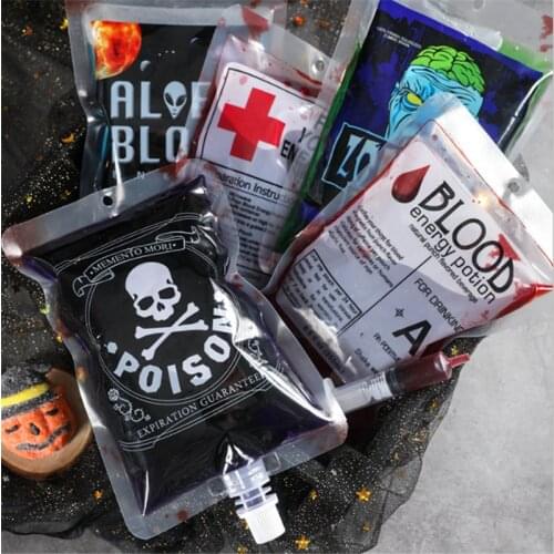 Halloween Decoration 5pcs Skull Vampire Blood Drink Bags Halloween Party Decor Supplies Horror Halloween Accessories Ornament-S
