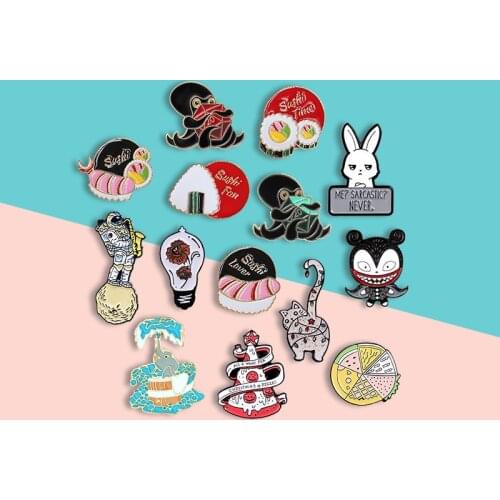 Fun cartoon brooch octopus sushi rice ball cute animal astronaut fruit pizza bat vampire bulb personality wild friend gift
