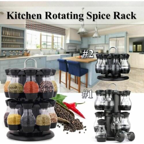 Revolving Spice Rack Organizer Seasoning Jars Set For Spices Sprays Pepper Bottles Salt Holder Shakers Storage Box Kitchen N8F6