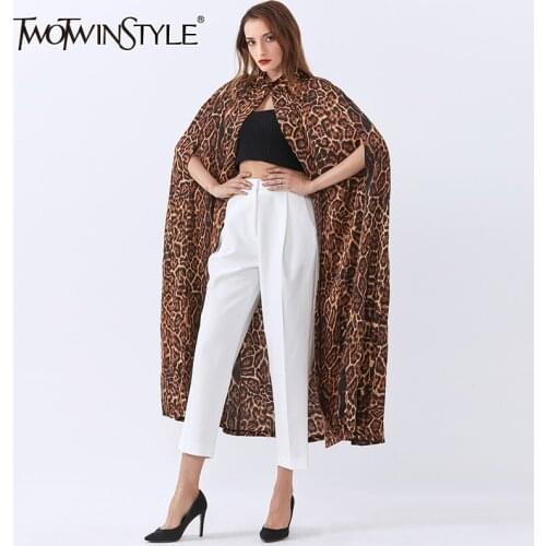 TWOTWINSTYLE Print Leopard Print Womens Windbreaker Cape Stand Collar Sleeveless Loose For Female Vintage Windbreaker 2020 New